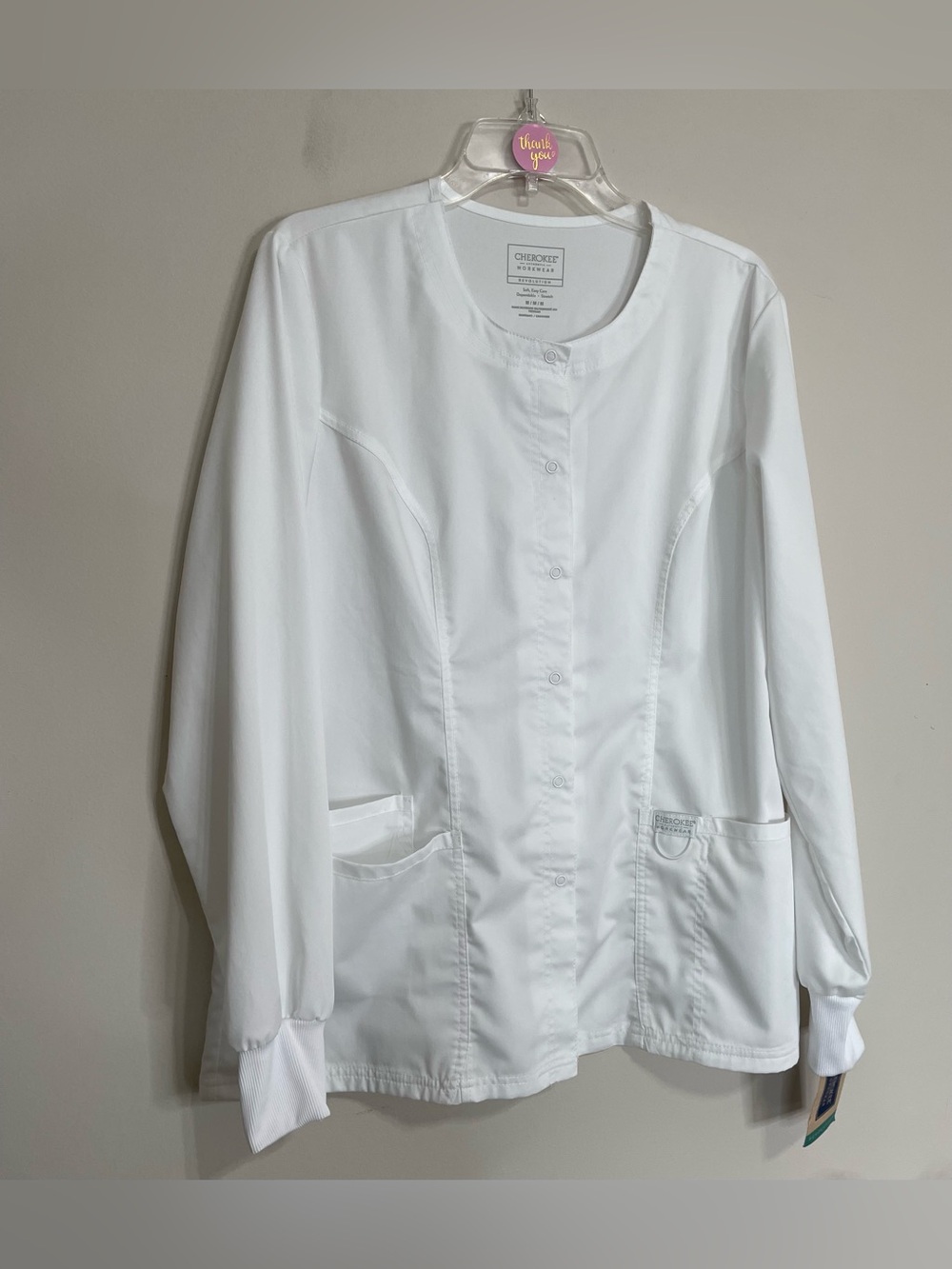 Cherokee White Rounded-Collar Medical Scrub Jacket~ Sz M **NWT. Medical Staff